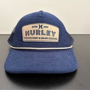 Hurley Navy Blue Corduroy SnapBack Hat with Cream Patch